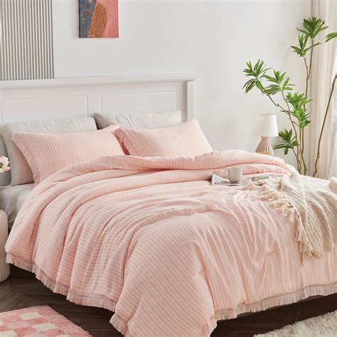 Amazon.com: SUCHDECO Light Coral Twin Comforter Set for Girls Pink ...