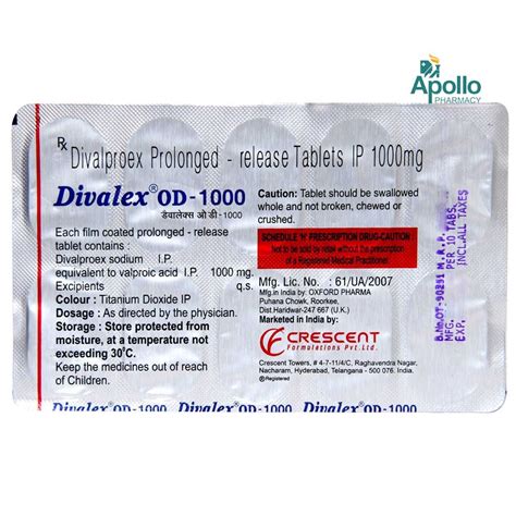 Divalex OD 1000 Tablet 10's Price, Uses, Side Effects, Composition ...