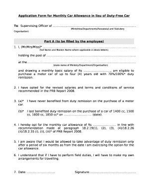 Application Form For Monthly Car Allowance In Lieu Of Duty-Free Car ...