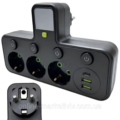 Купить Сетевой фильтр с подсветкой 2500Вт, 3 розетки (2хUSB+Type-C) HG ...