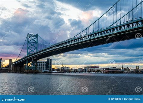 Sunset Skyline of Philadelphia Pennsylvania from Camden New Jersey with ...