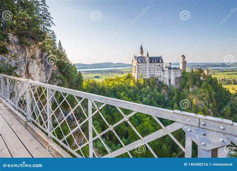 Neuschwanstein Castle with Marienbrucke Bridge at Sunset, Bavaria, Germany Stock Photo - Image ...