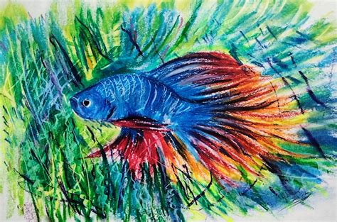 Beautiful oil pastel art work on cute Blue Fish. by abeerr-creates on ...