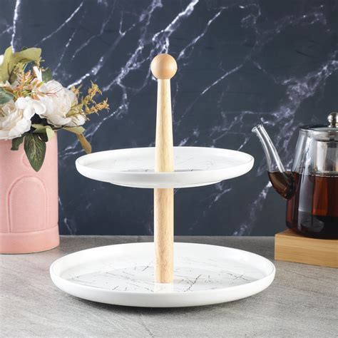 Ceramic Wood Two-Tier Cupcake Stand – The Decor Mart
