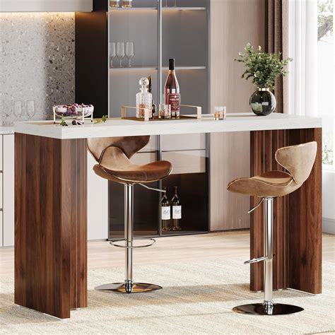 Tribesigns Home Bar Unit, 55.12-Inch Bar Table with a Faux Marble ...