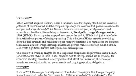FEMA Regulations and Challenges in Mergers: A Critical Analysis - Studocu