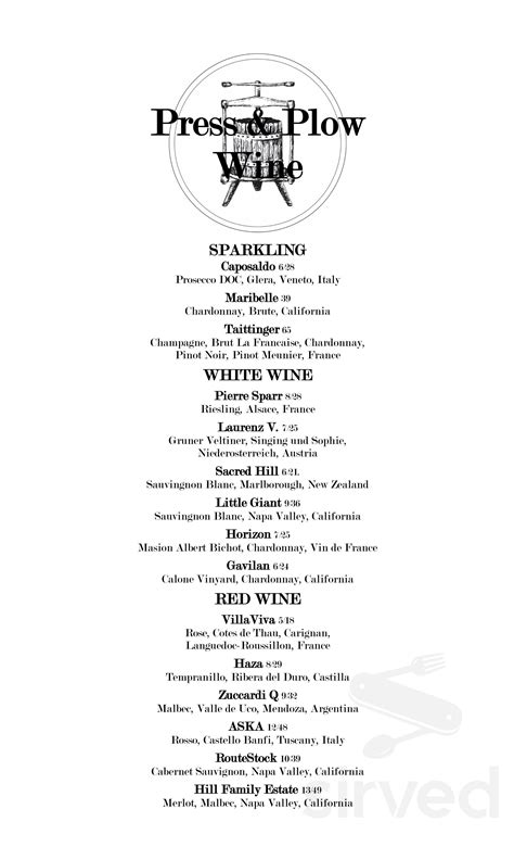 Press & Plow menu in Norman, Oklahoma, USA