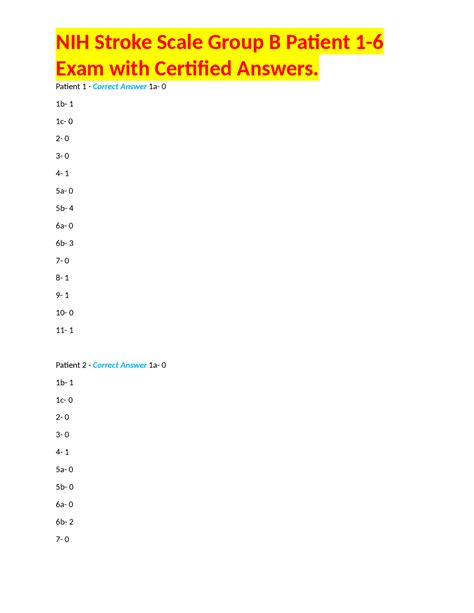 NIH Stroke Scale Group B Patient 1-6 Exam with Certified Answers ...