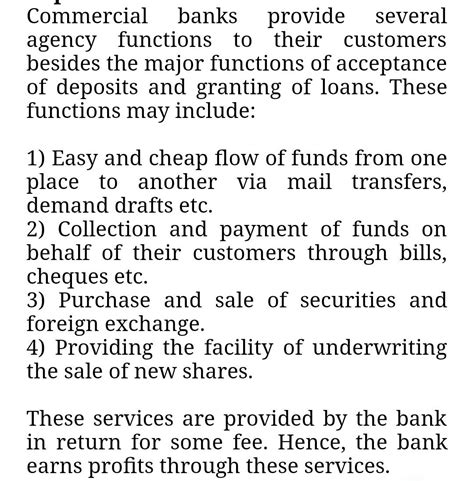 Give reasons "Commercial banks provide agency functions to earn profits ...