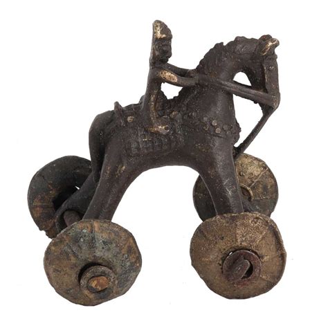 Brass Horse Temple Toy With Rider On Wheels