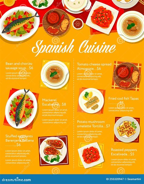 Spanish Cuisine Dishes Menu Page Stock Vector - Illustration of ...