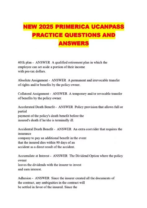 NEW 2025 PRIMERICA UCANPASS PRACTICE QUESTIONS AND ANSWERS - PRIMERICA ...