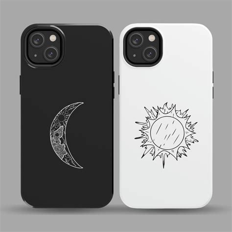 Valentines Day Gift matching Couple Phone Cases the Sun and Moon - Etsy