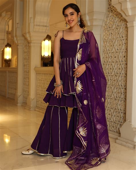 Buy Purple Pennat Gotapatti Sharara Set online in India at Best Price ...