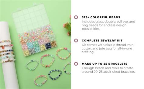 Ambitieux DIY Bracelet Making Kit – 575+ Beads Jewelry Set with Glass ...