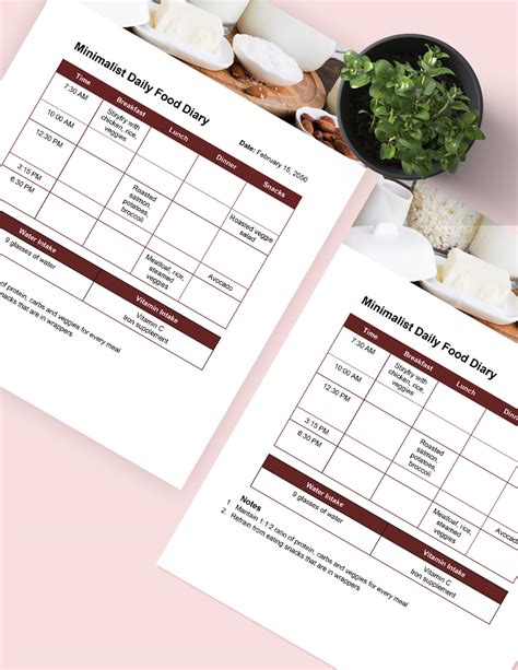 Minimalist Daily Food Diary Template in Word, PDF, Google Docs ...