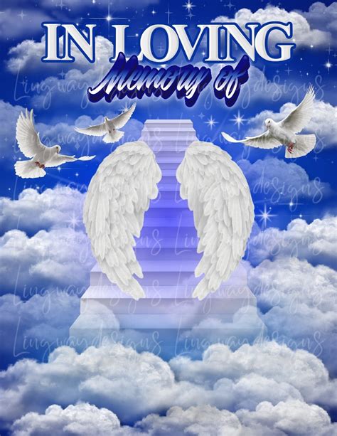 Blue Heavens Stairway in Loving Memory Angel Wings Memorial Background ...