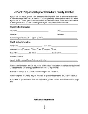 Fillable Online unmc J-2 of F -2 Sponsorship for Immediate Family ...