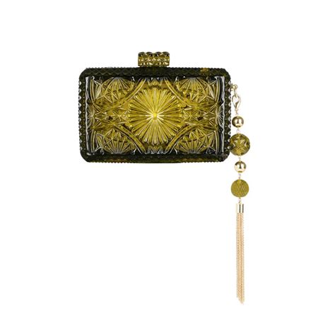 Hand Carved Rectangle Clutch Olive – Banaras Bhang