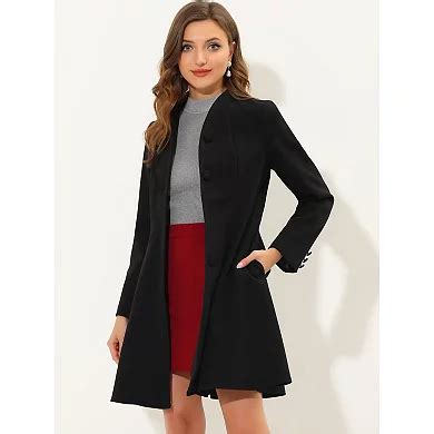 Women's Winter A-Line Long Sleeve Single Breasted Peplum Hem Long Coat