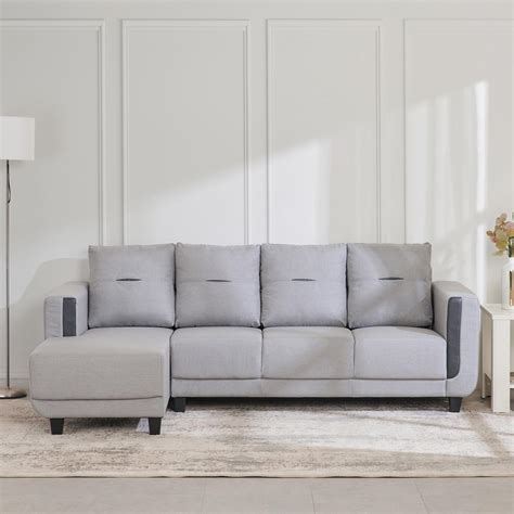 Buy Berry Fabric 3-Seater Corner Sofa with Left Chaise - Grey from Home ...