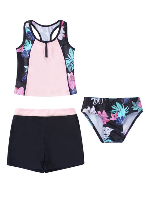 iEFiEL Girls Stripped Bathing Suit Tankini Set Tweens Three-Piece ...