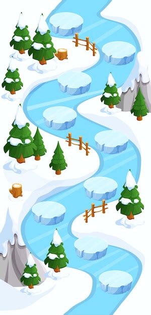 Inverno Mappa del gioco neve foresta e ghiaccio gui sfondo, modello in ...