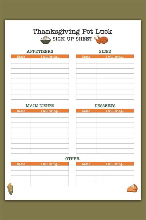 Free Printable Thanksgiving Potluck Sign Up Sheet Set - Google Sheets ...