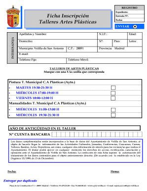 Fillable Online ayto-velilla Ficha Inscripci n Talleres Artes Pl sticas ...