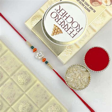 Send Traditional Rakhi with Ferrero Rocher Bar Online | Rakhibazaar.com