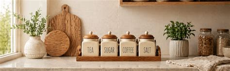 Ivory Square Solid Tea Coffee Sugar Ceramic Canisters 500 ml – Grey Pottery