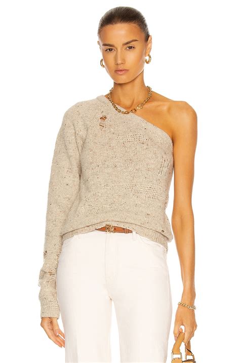 Helmut Lang Distressed One Shoulder Knit Top in Sandstorm | FWRD