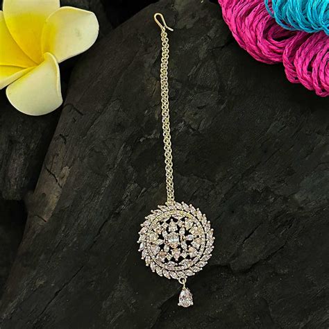 Stunning Rose Gold Plated Floral American Diamond Maang Tikka for Women ...