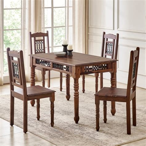 Buy Kian NXT Sheesham Wood 4-Seater Dining Set with Chairs - Brown from ...