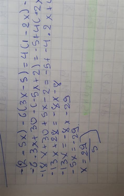 Resolver: -(2-5x)-6(3x-5)=4(1-2x)-5 - Brainly.lat