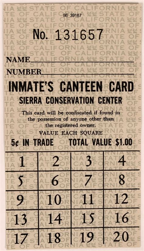 Inmate's Canteen Card Sierra Conservation Center (119102) - Holabird ...