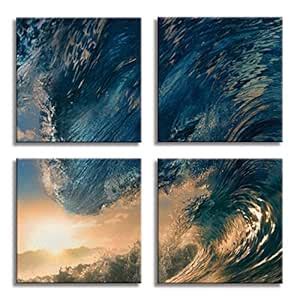 JP London 4 Panels 14in 4 Huge Gallery Wrap Canvas Wall Art Rip Curl ...