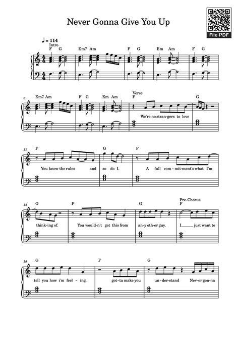[Sheet] Never Gonna Give You Up Piano PDF (Undefined), chords Piano ...