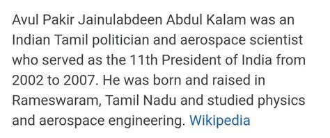 Write a short paragraph on a.P.J.Kalam covering up his profession and ...