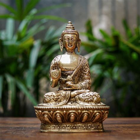 Brass Tibetan Buddhist Lord Buddha Statue Lucky Décor Gift Idol ...