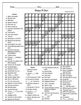 Pi Day Crossword (15 X 15) by Frank Virzi | Teachers Pay Teachers