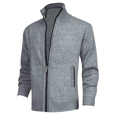 Dovford Men's Full Zip Cardigan Sweater Casual Cable Knitted Stand ...