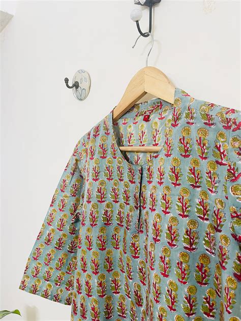 HAND-BLOCK PRINTED BLOUSON TOP (FREE-SIZE) – The Pink Tint Store