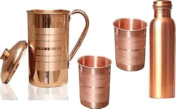 COPPER COUNTER Copper Tamba Jug, Water Bottle and Glass Combo, 1000 ml ...