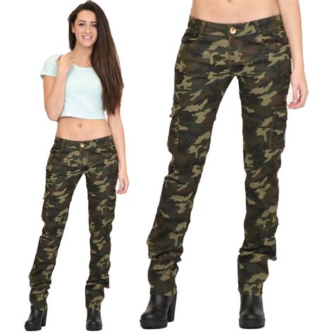 Womens Army Military Green Camouflage Slim Fit Combat Trousers Cargo ...