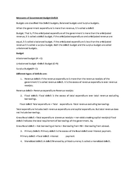 Measures of Government Budget Deficit - When the government expenditure ...