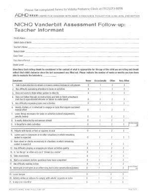 Fillable Online NICHO Vanderbilt Assessment Follow-up: Teacher ...