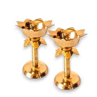 Buy RAISOM Pure Brass Kamal Nanda Diya | Lotus Shape Pillar Diya Stand ...