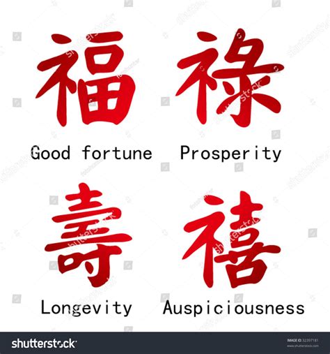 Four Chinese Characters -- Good fortune, Prosperity, Longevity ...