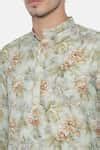 Buy Green Linen Floral Print Kurta Set For Men by Mayank Modi - Men ...